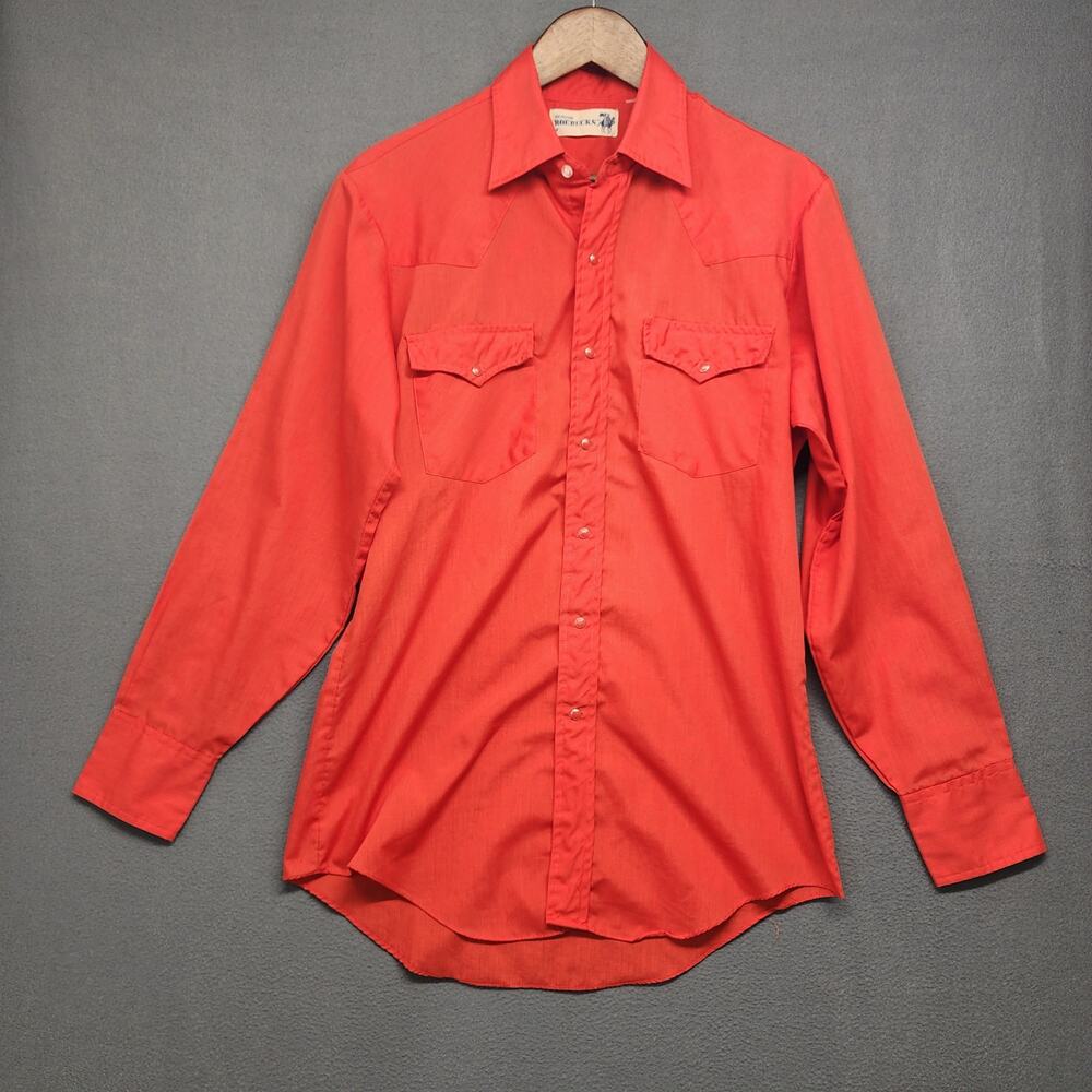 Vintage Roebucks Western Shirt Medium Red Long Sleeve Pearl Snap Rodeo Cowboy